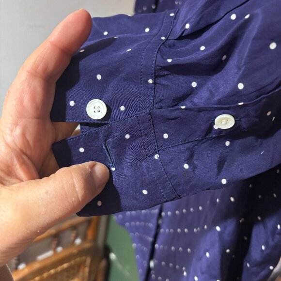 Celine Blue with white polka dots Casual Button Down Shirt - Picture 8 of 9